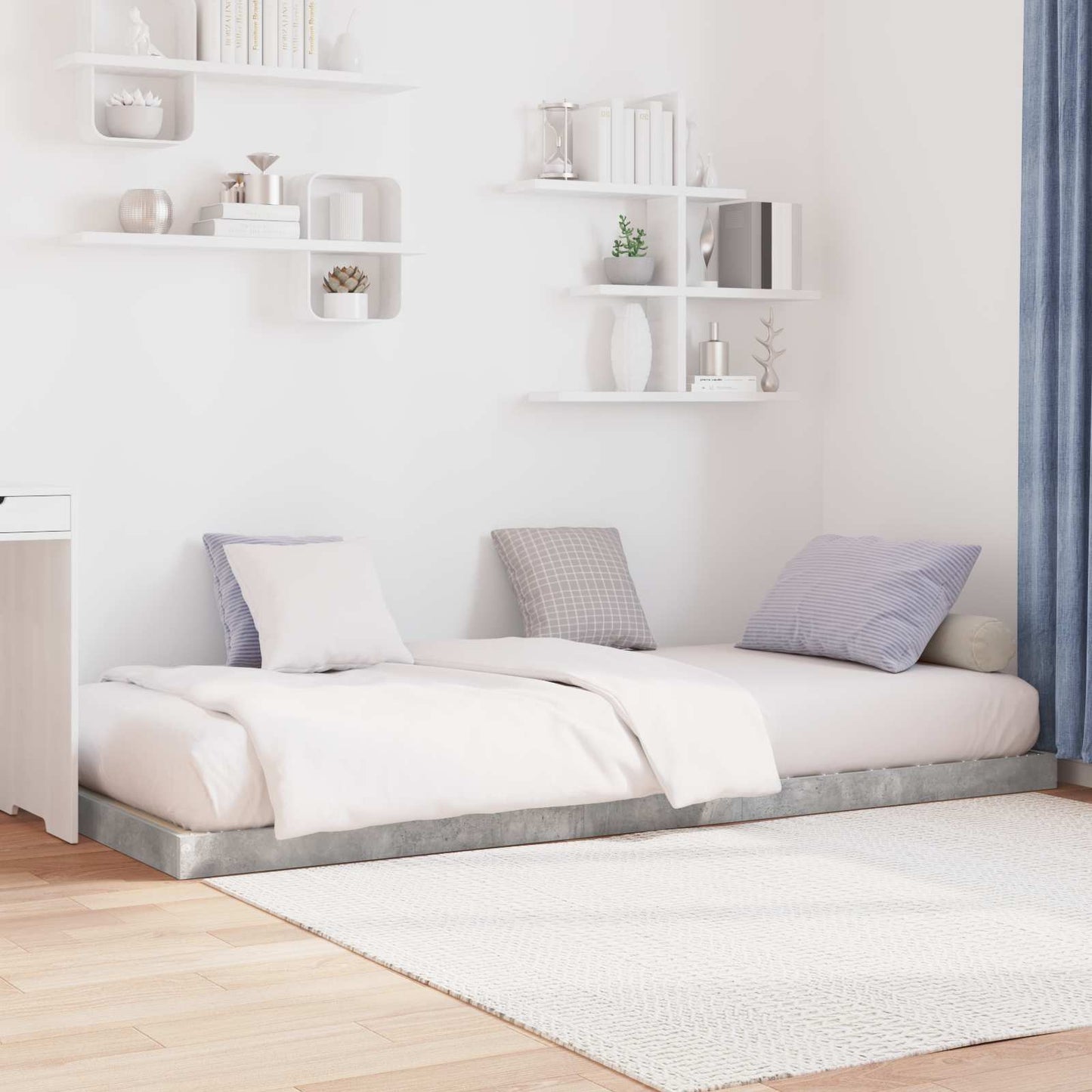 Floor Bed Frame Concrete Grey 100 x 200 cm Engineered Wood