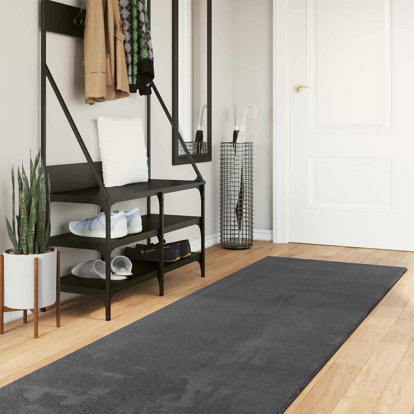 Medium Pile Soft and Washable Rug HUARTE Anthracite 80 x 400 cm