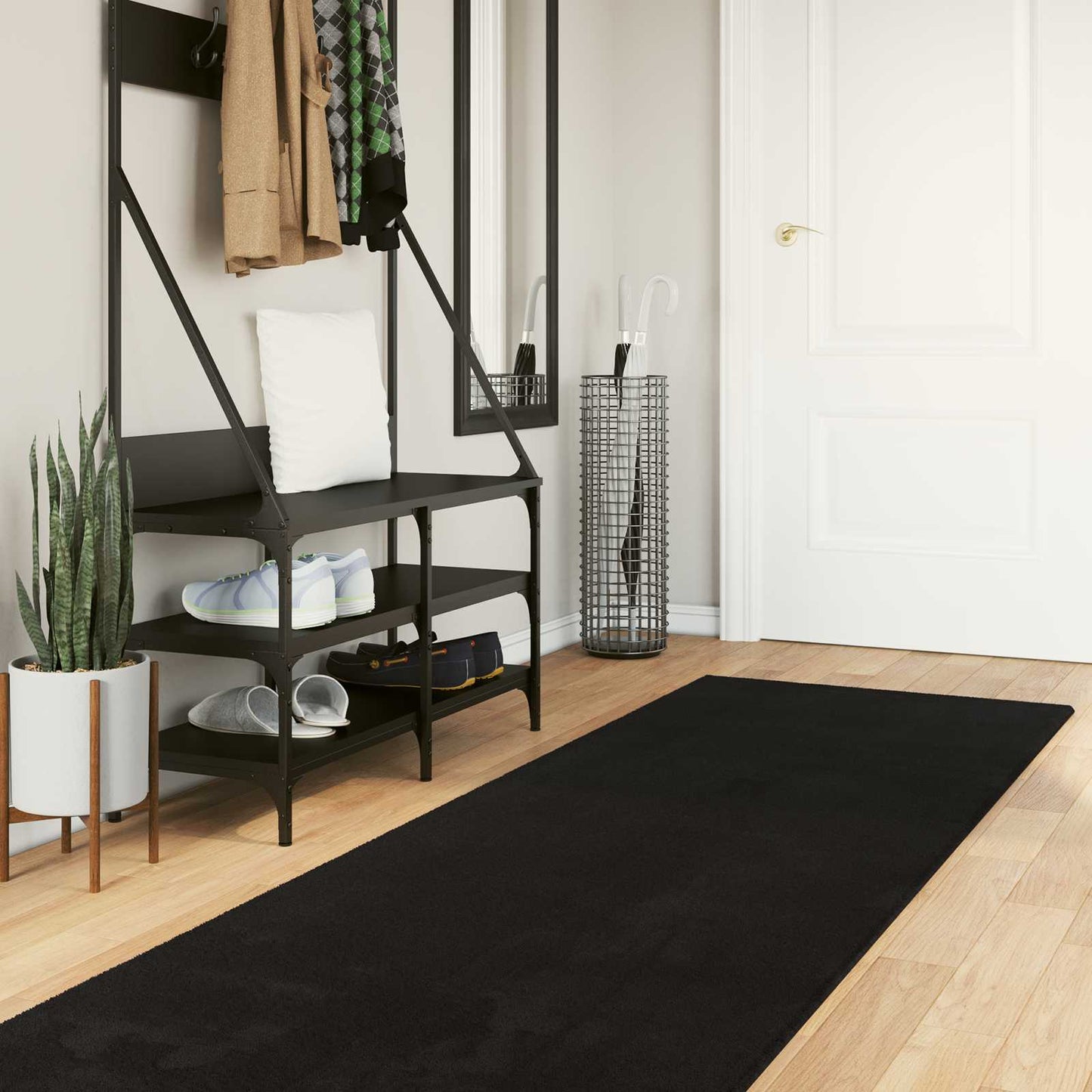 Medium Pile Soft and Washable Rug HUARTE Black 500 x 80 cm