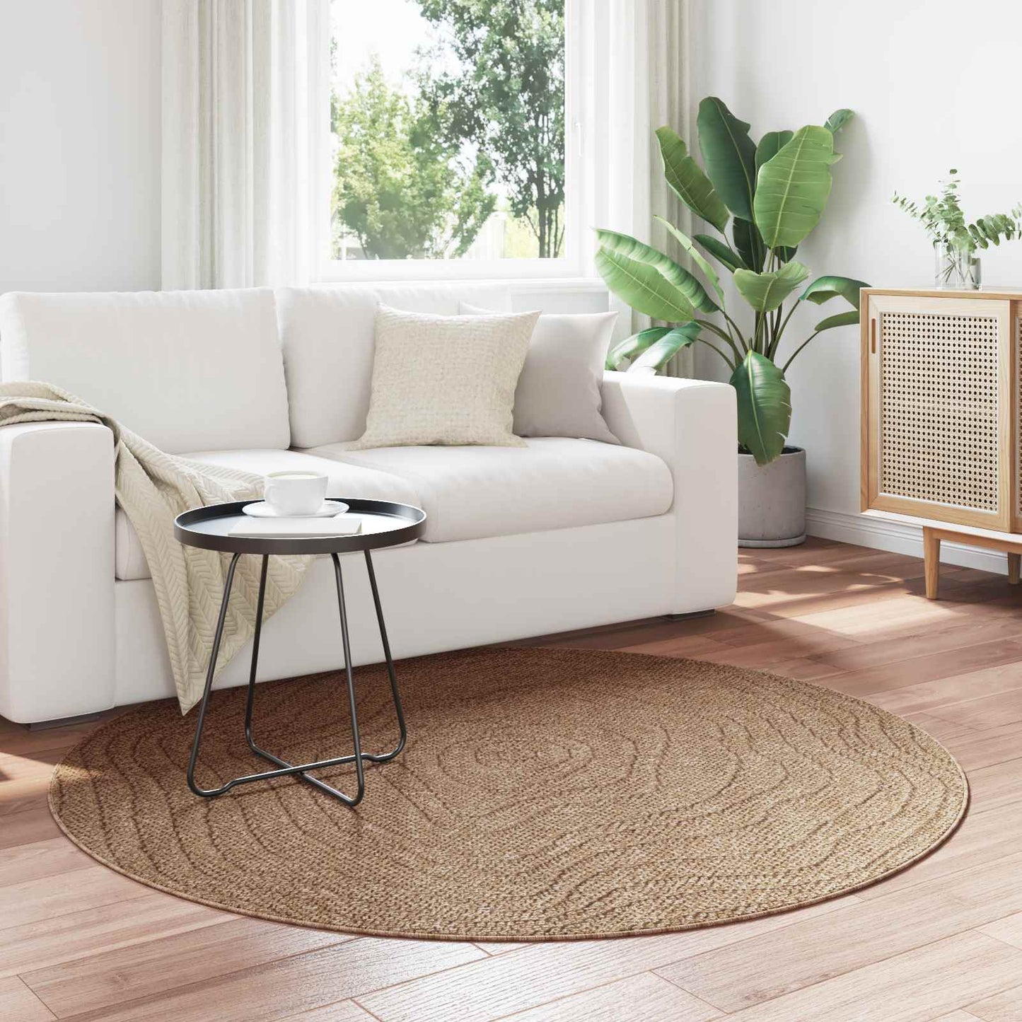 Area Rugs Round Moire AGIRA Natural Ø 160 CM Polyester