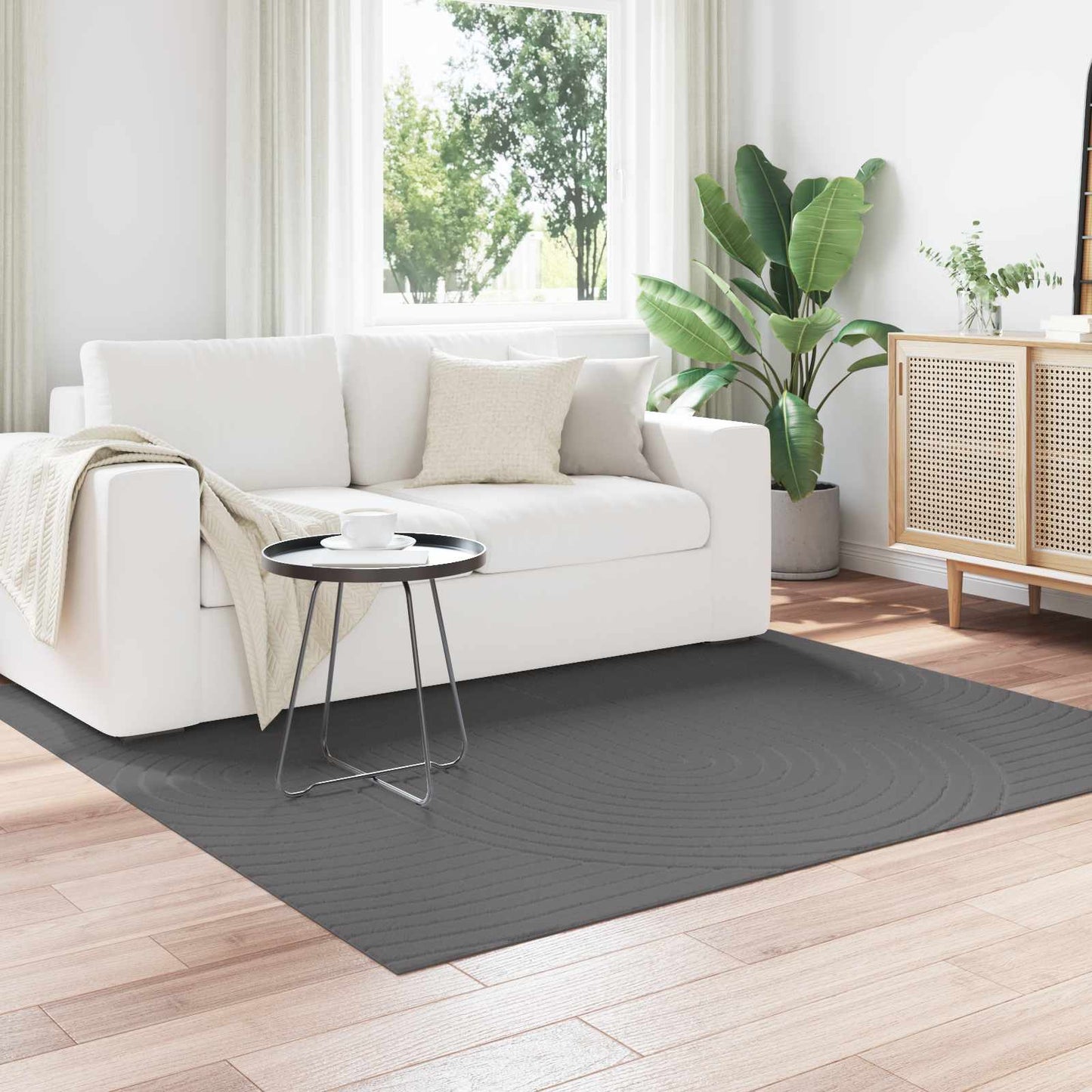 Area Rugs Square PALMERAS Anthracite 120 x 120 cm Polyester