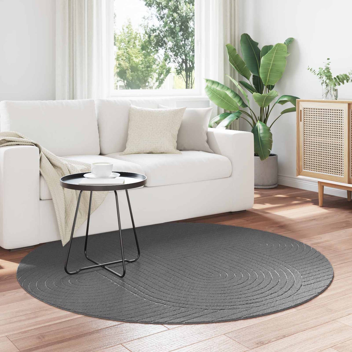 Area Rugs Round PALMERAS Anthracite Ø 120 CM Polyester