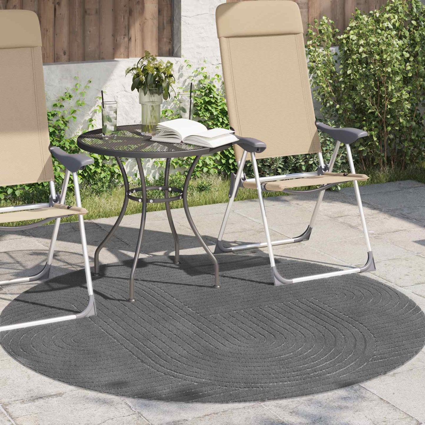 Area Rugs Round PALMERAS Anthracite Ø 120 CM Polyester