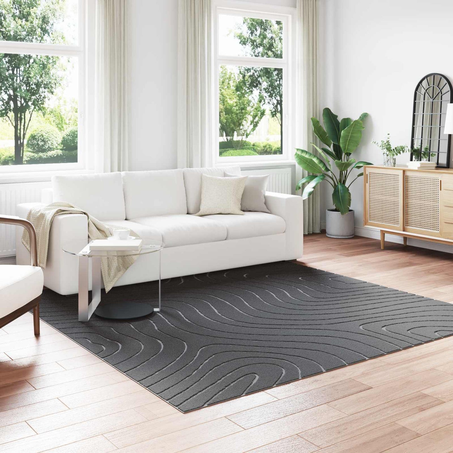 Area Rugs Square PALMERAS Anthracite 240 x 240 cm Polyester