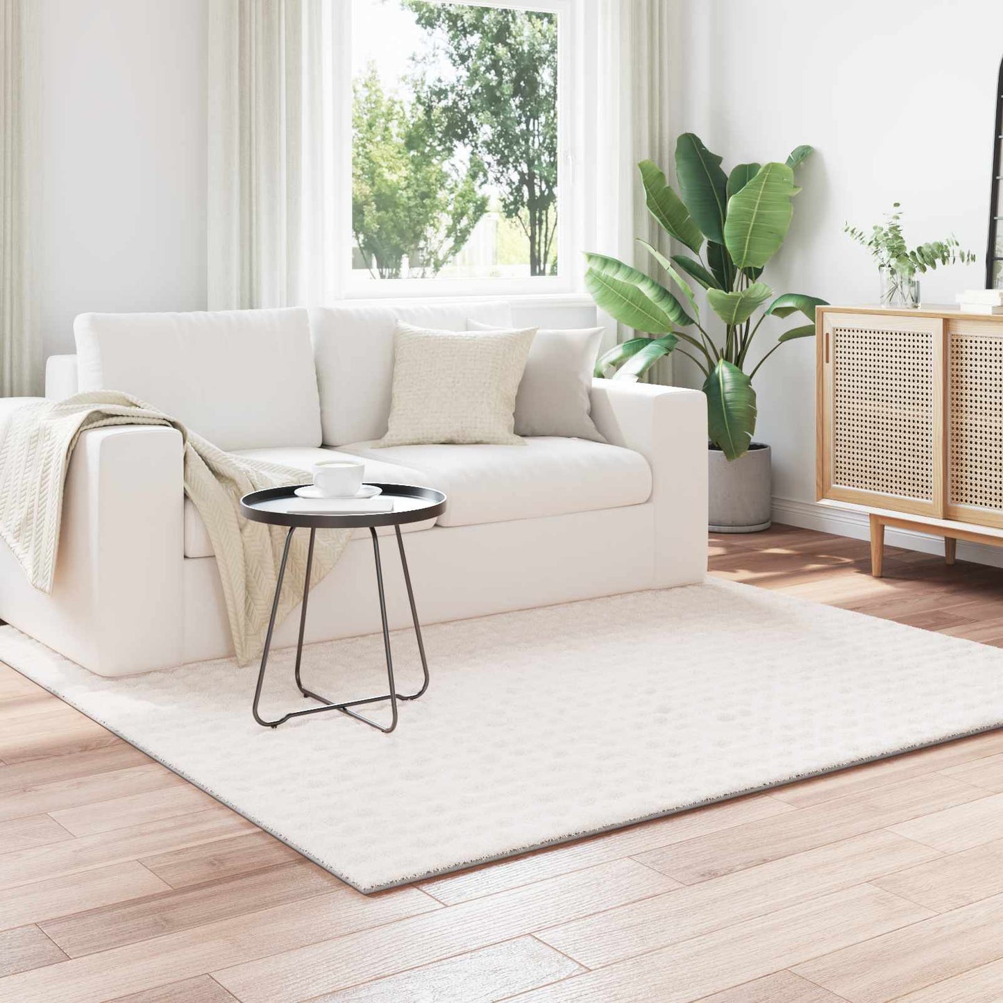 Area Rugs Square SIROLO Cream 120 x 120 cm Polyester