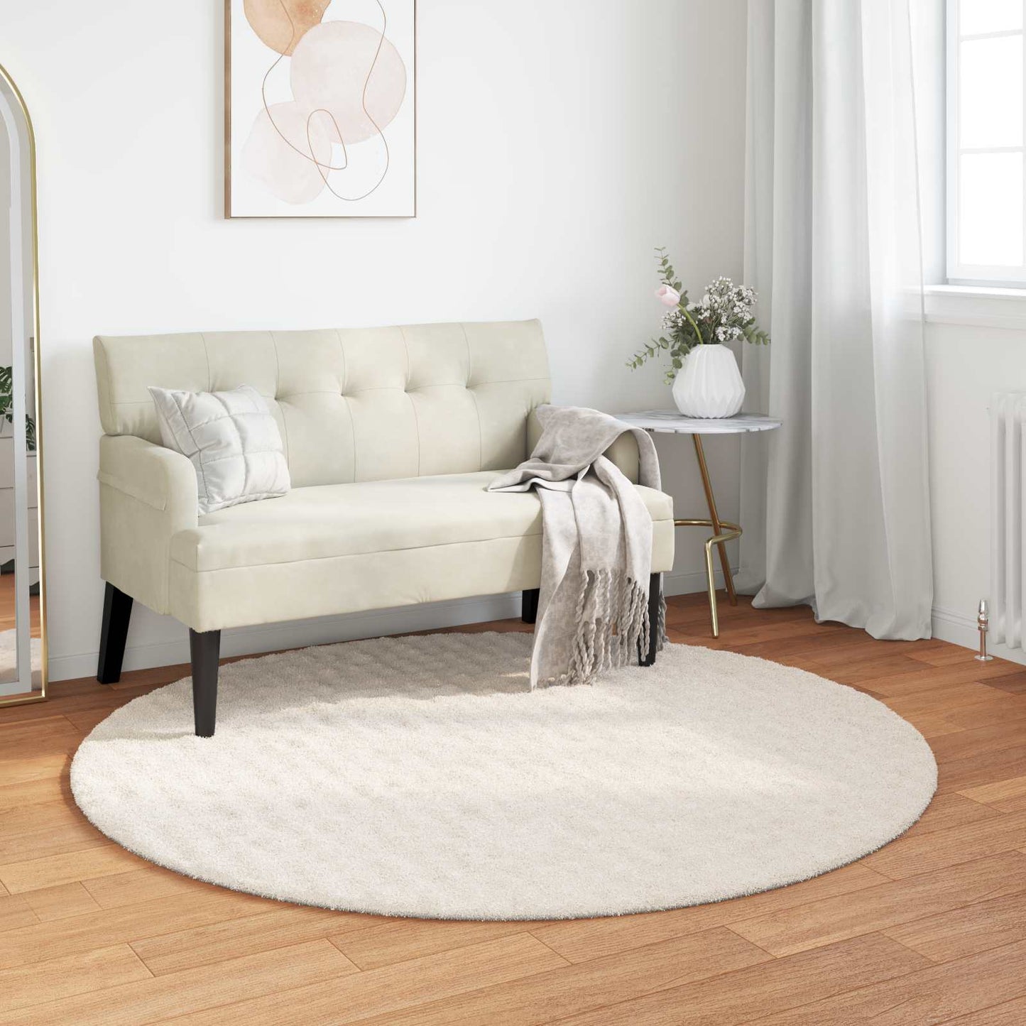 Area Rugs Round SIROLO Cream Ø 160 CM Polyester