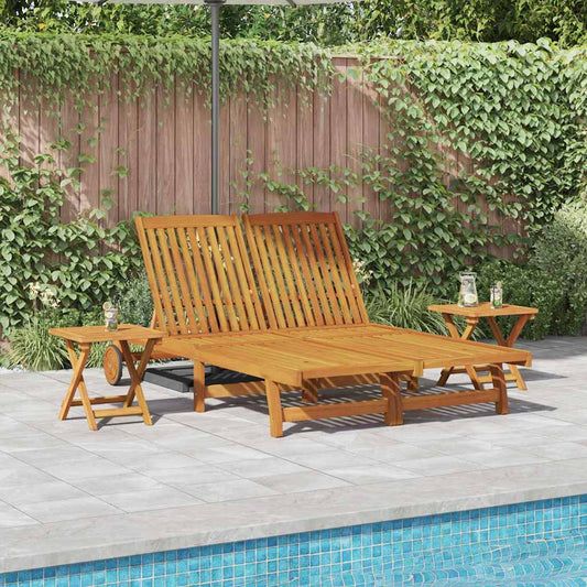 Sun Lounger Reclining Brown Solid Acacia Wood