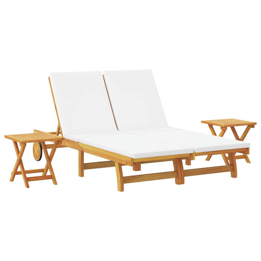 Sun Lounger Reclining Cream White Solid Acacia Wood