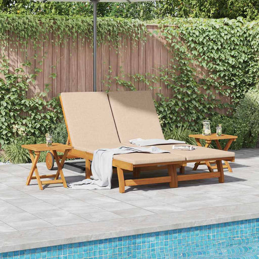 Sun Lounger Reclining with Cushion Beige Solid Acacia Wood
