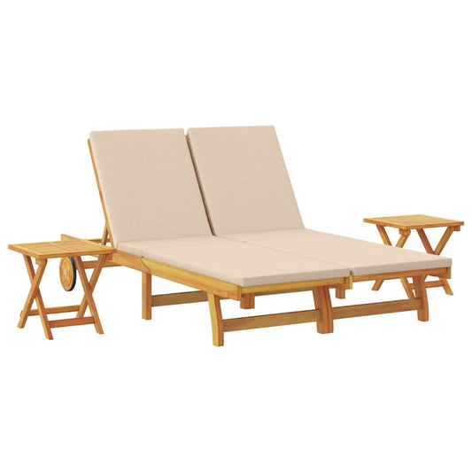 Sun Lounger Reclining with Cushion Beige Solid Acacia Wood