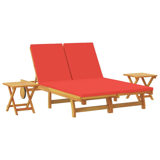 Sun Lounger Reclining with Cushion Red Solid Acacia Wood