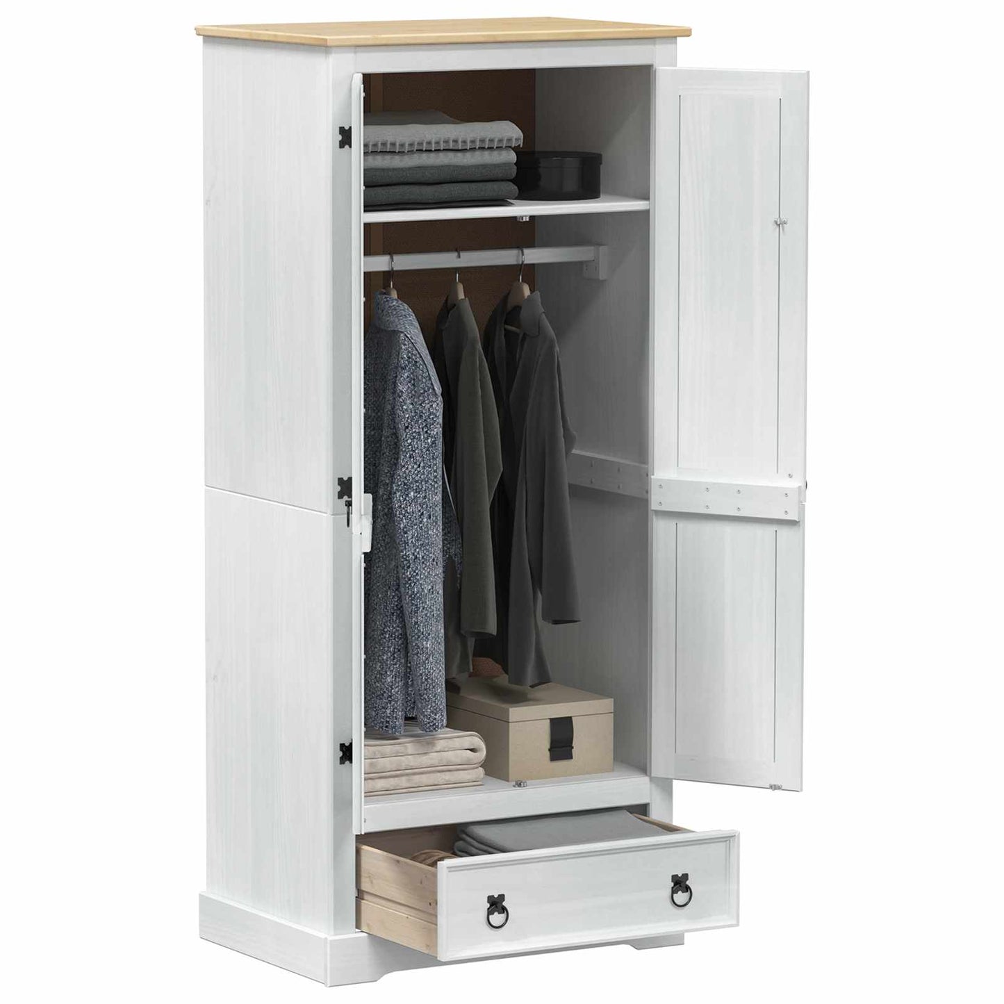 Wardrobes with Drawer White 76 x 50 x 170 cm Solid Pine Wood