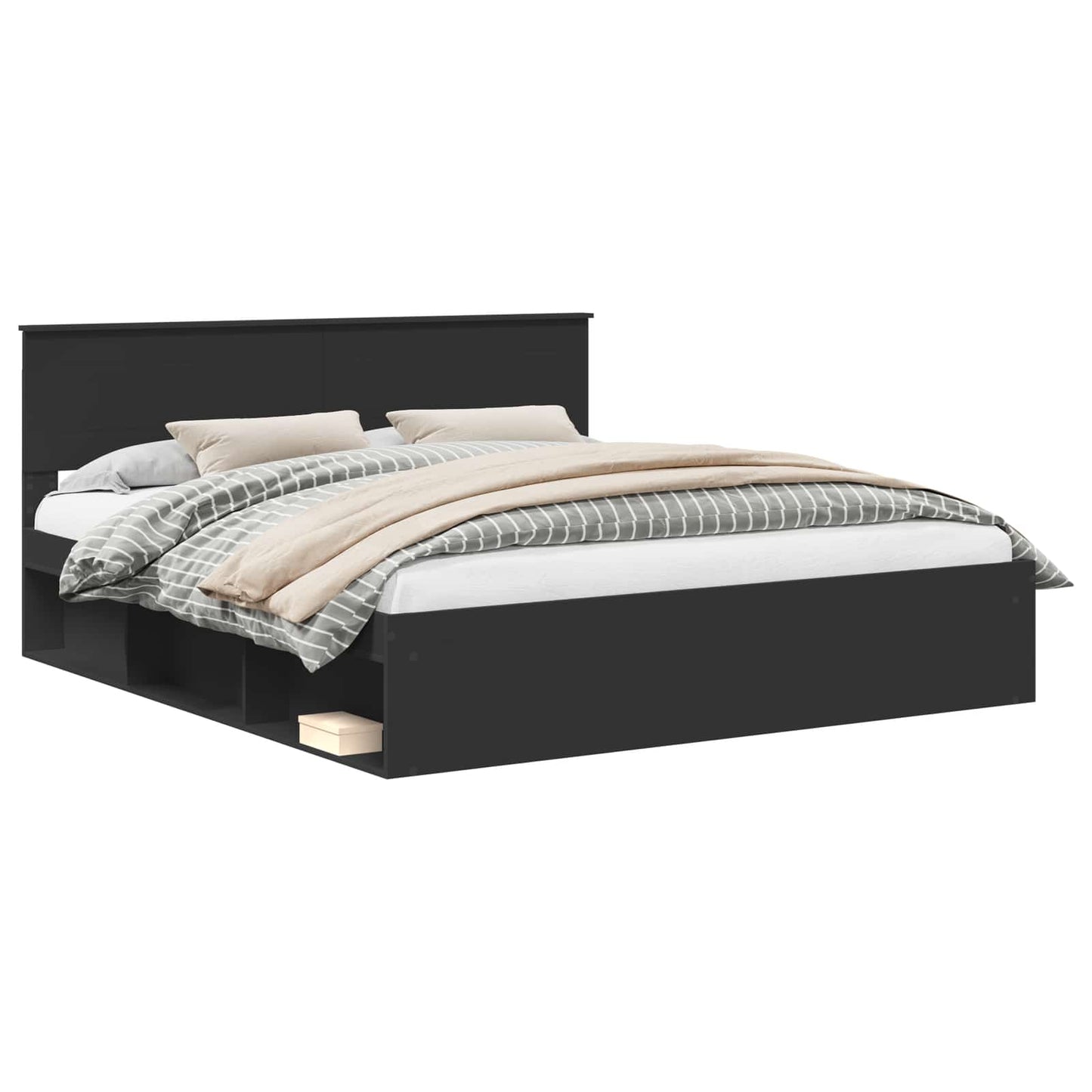 Bed Frame with Headboard Black 200 x 200 cm Engineered wood