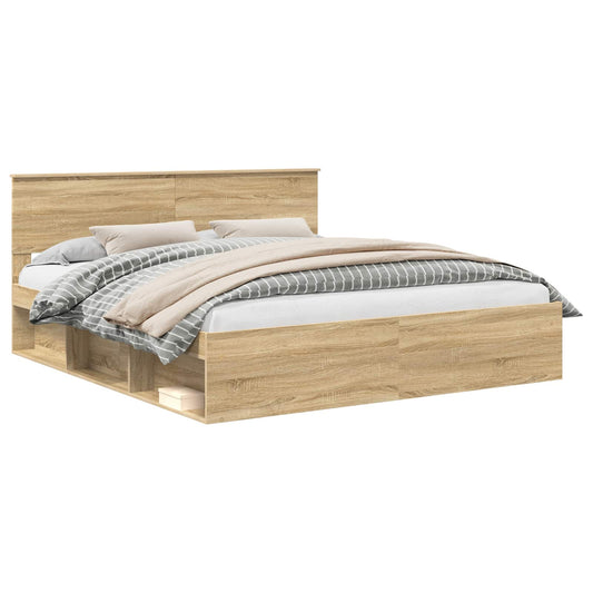 Bed Frame with Headboard Sonoma 200 x 200 cm Engineered wood