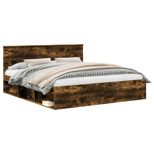 Bed Frame Smoked Oak 200 x 200 cm Engineered wood