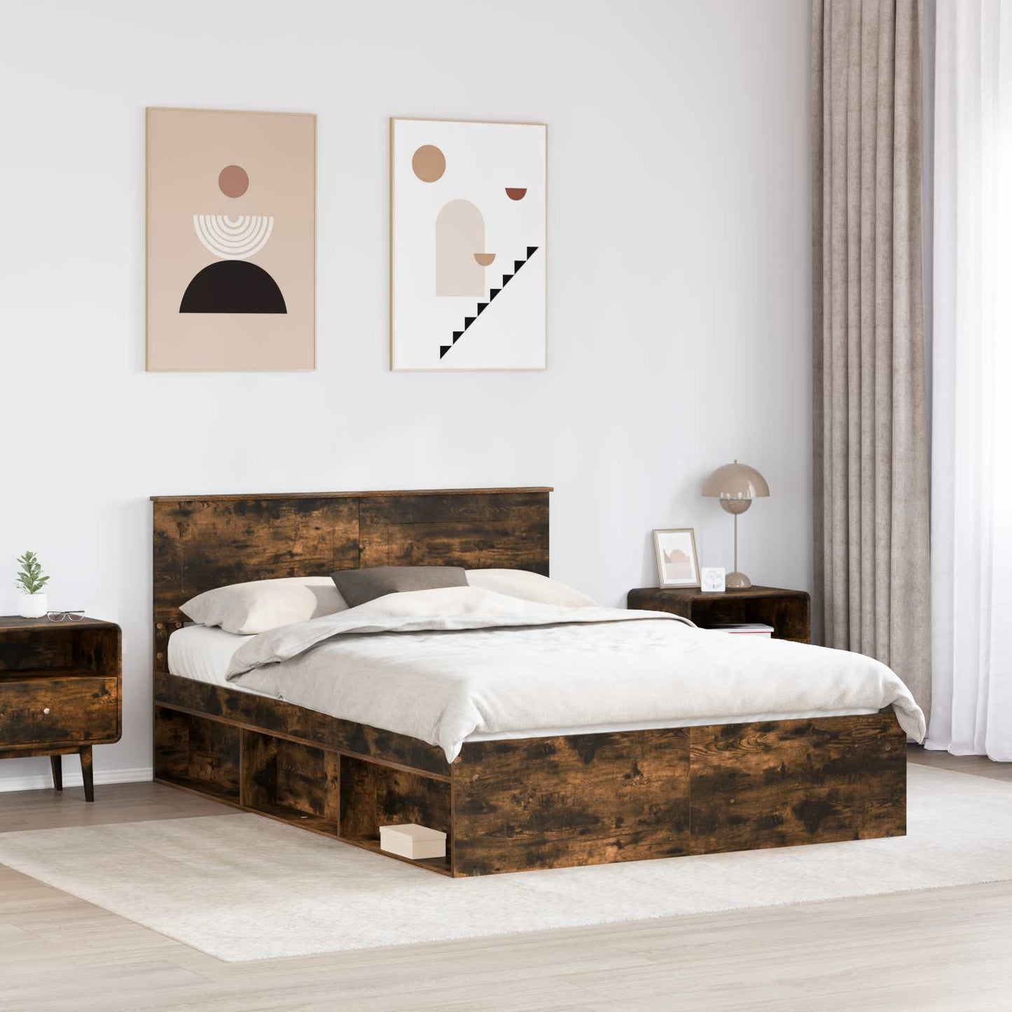 Bed Frame Smoked Oak 160 x 200 cm Engineered wood