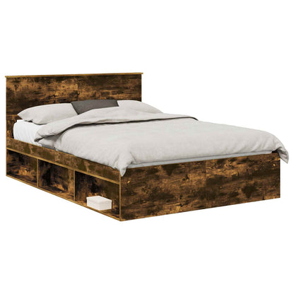 Bed Frame Smoked Oak 140 x 190 cm Engineered wood