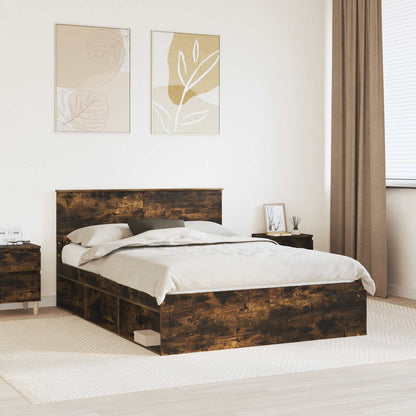 Bed Frame Smoked Oak 140 x 200 cm Engineered wood