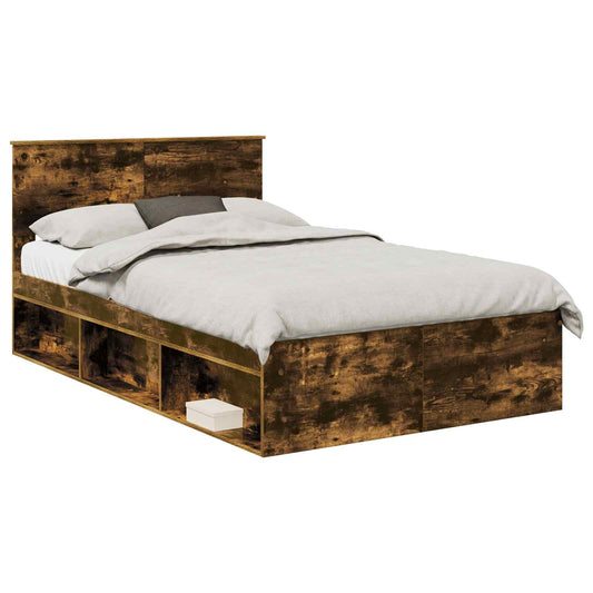 Bed Frame Smoked Oak 135 x 190 cm Engineered wood