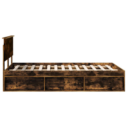 Bed Frame Smoked Oak 135 x 190 cm Engineered wood