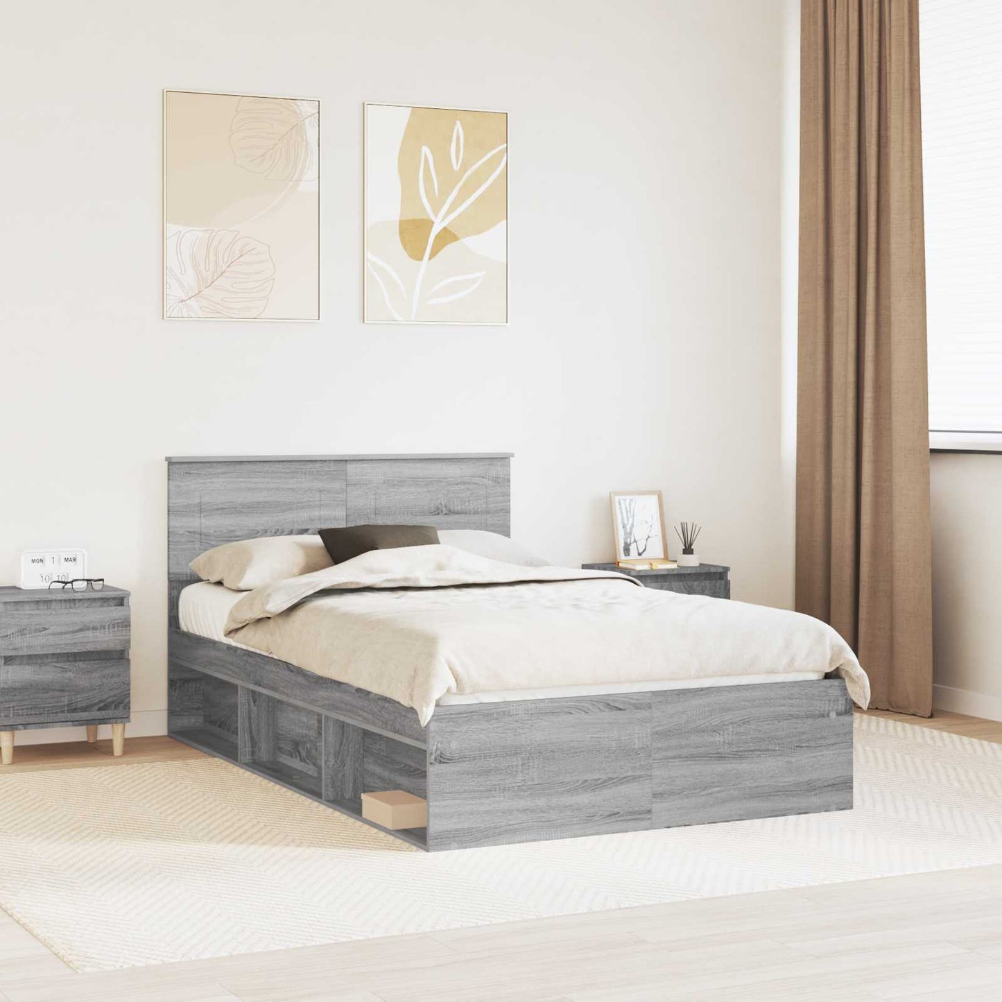 Bed Frame Grey Sonoma 135 x 190 cm Engineered wood