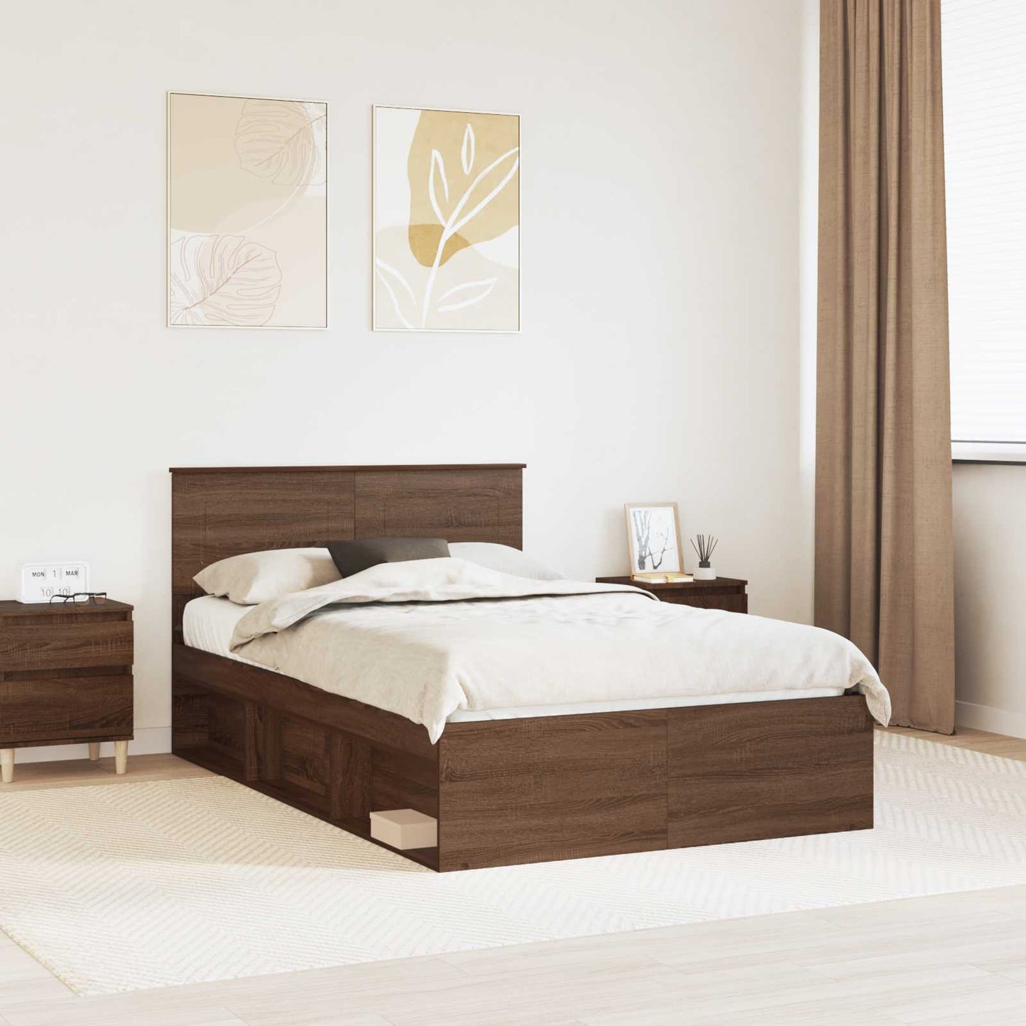 Bed Frame with Headboard Brown Oak 120 x 200 cm Engineered wood