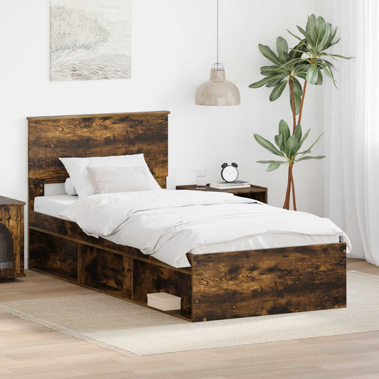 Bed Frame with Headboard Smoked Oak 90 x 190 cm Engineered wood