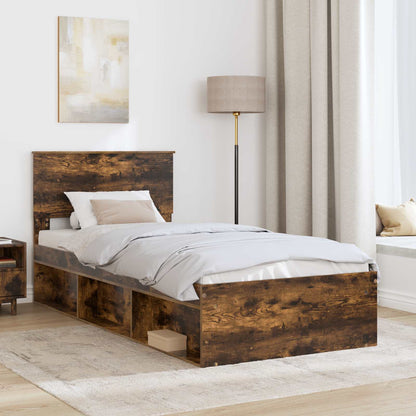 Bed Frame with Headboard Smoked Oak 90 x 190 cm Engineered wood