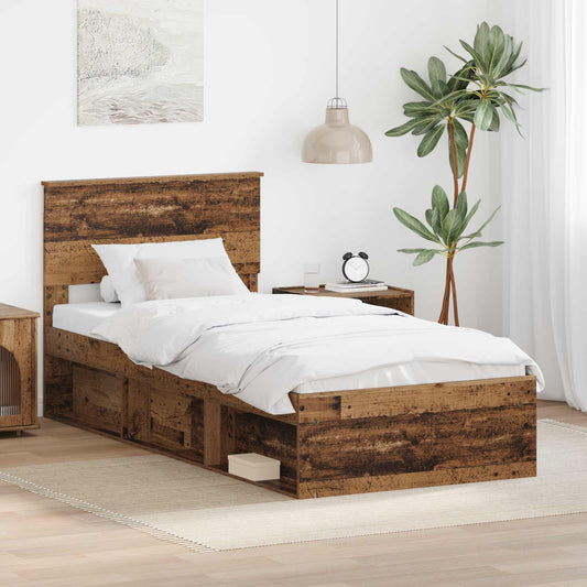 Bed Frame with Headboard Old Wood 75 x 190 cm Engineered wood