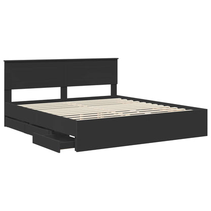 Bed Frame with Drawer Black 200 x 200 cm Engineer Wood