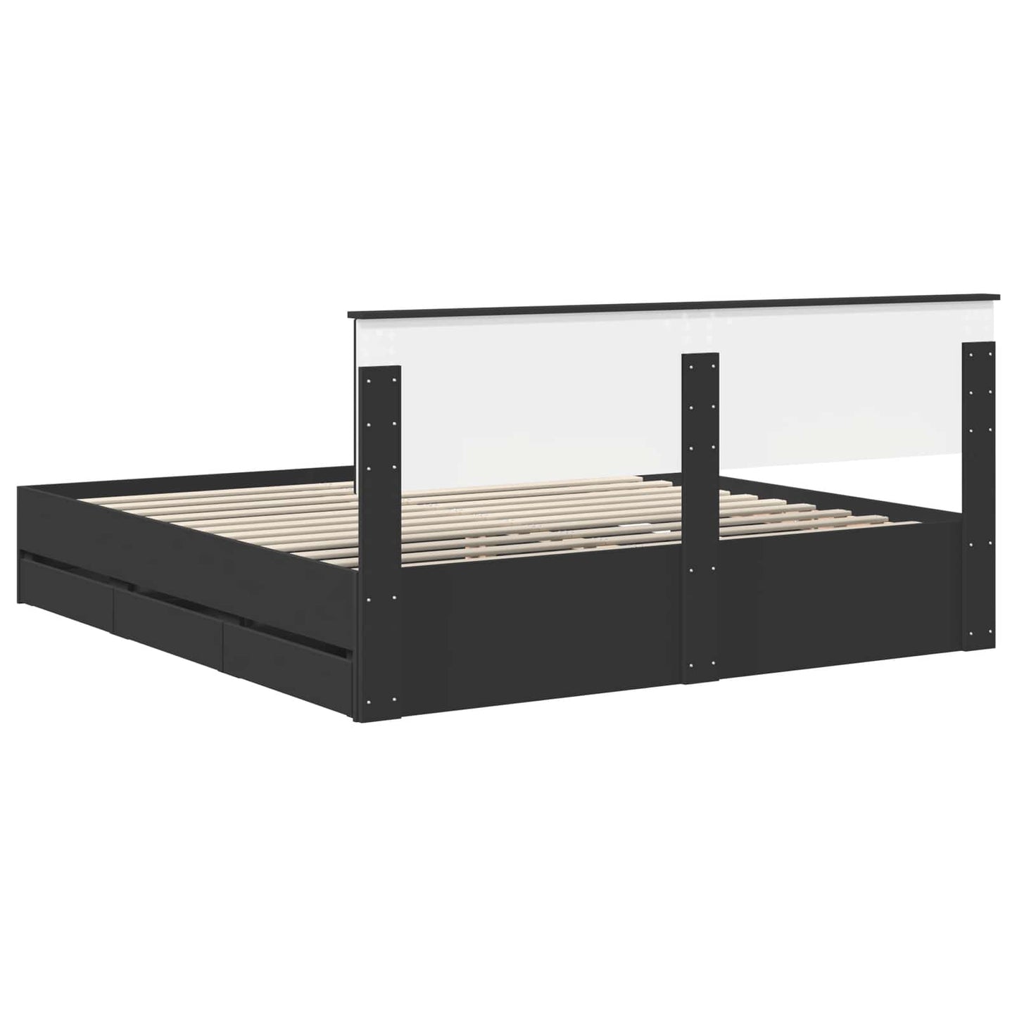 Bed Frame with Drawer Black 200 x 200 cm Engineer Wood