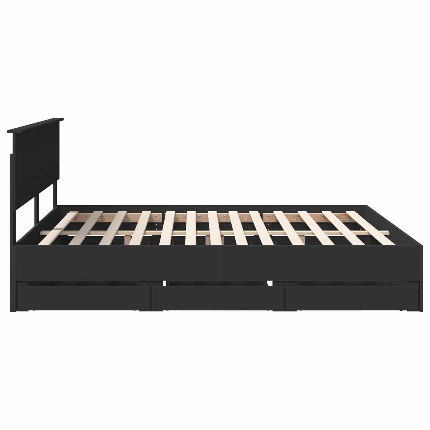 Bed Frame with Drawer Black 200 x 200 cm Engineer Wood
