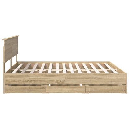 Bed Frame with Drawer Sonoma Oak 200 x 200 cm Engineer Wood