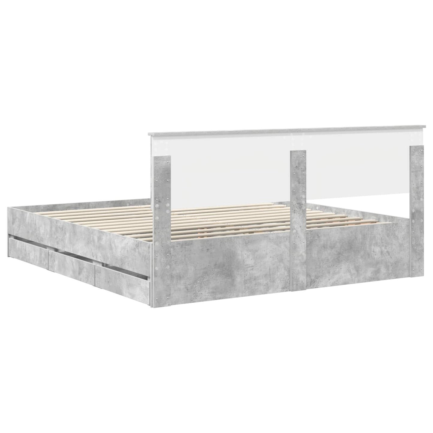 Bed Frame with Drawer Concrete Grey 200 x 200 cm Engineer Wood