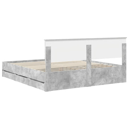 Bed Frame with Drawer Concrete Grey 200 x 200 cm Engineer Wood