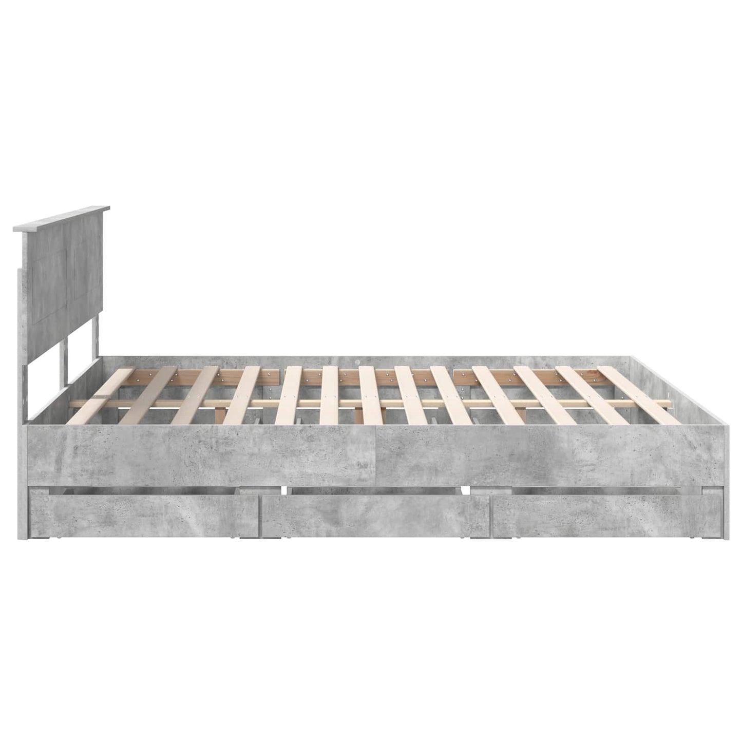 Bed Frame with Drawer Concrete Grey 200 x 200 cm Engineer Wood