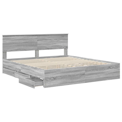 Bed Frame with Drawer Grey Sonoma 200 x 200 cm Engineer Wood