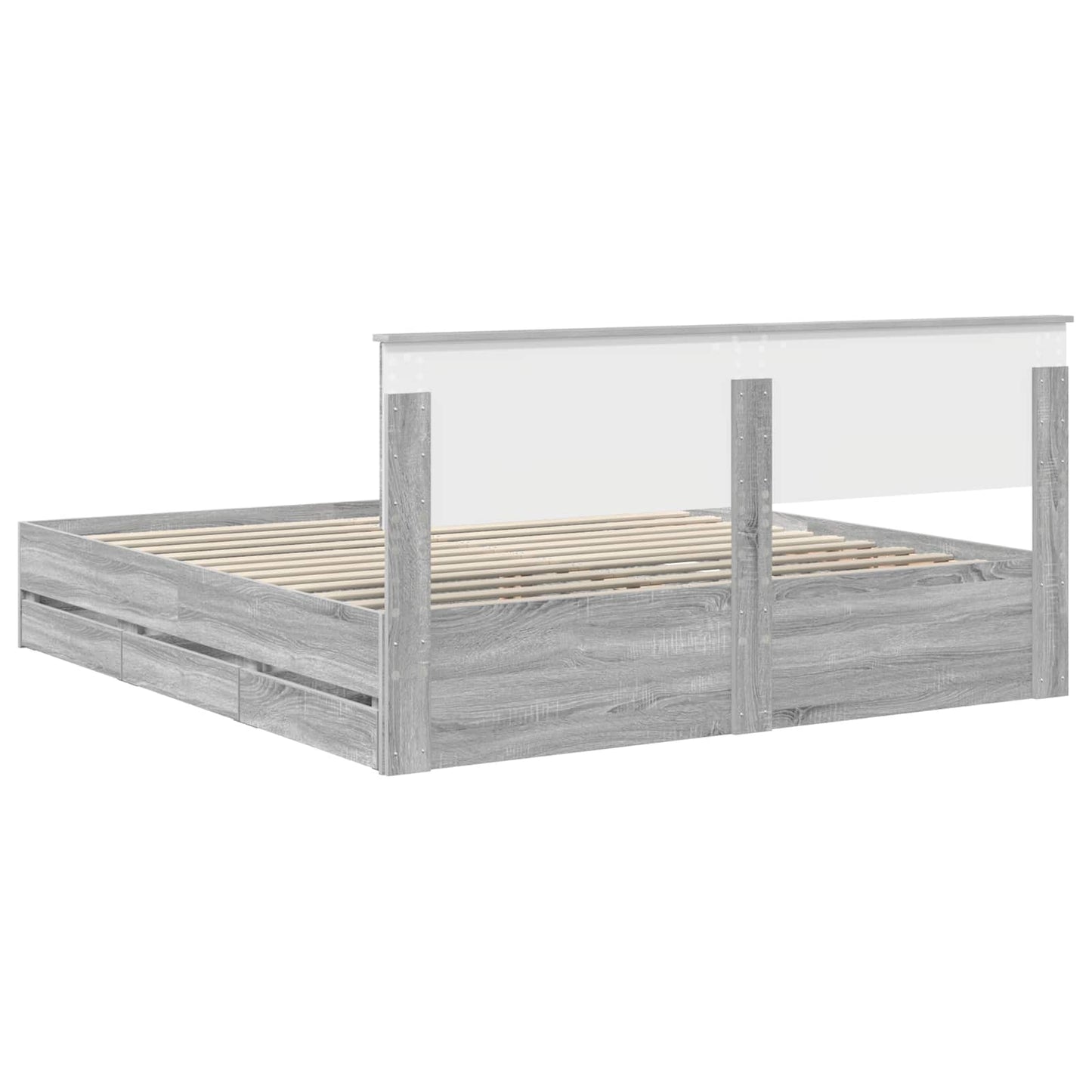 Bed Frame with Drawer Grey Sonoma 200 x 200 cm Engineer Wood