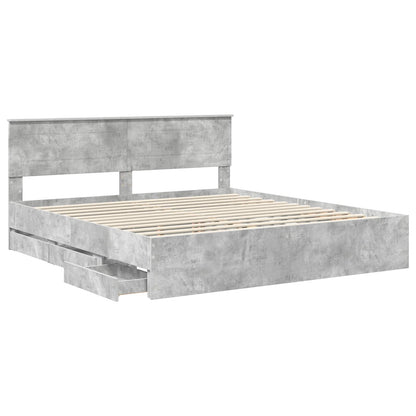 Bed Frame with Drawer Concrete Grey 180 x 200 cm Engineer Wood