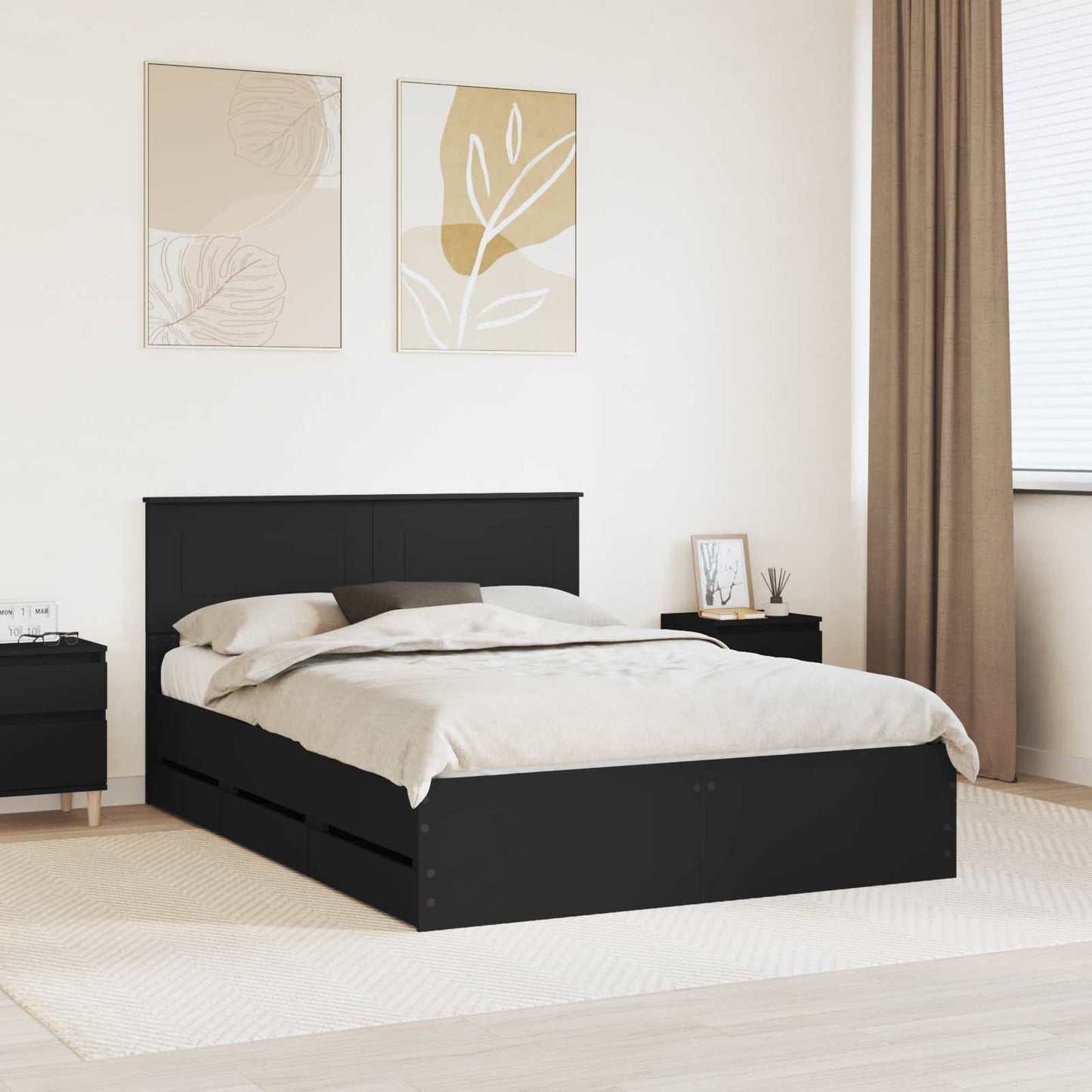 Bed Frame with Drawer Black 160 x 200 cm Engineer Wood