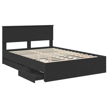 Bed Frame with Drawer Black 160 x 200 cm Engineer Wood