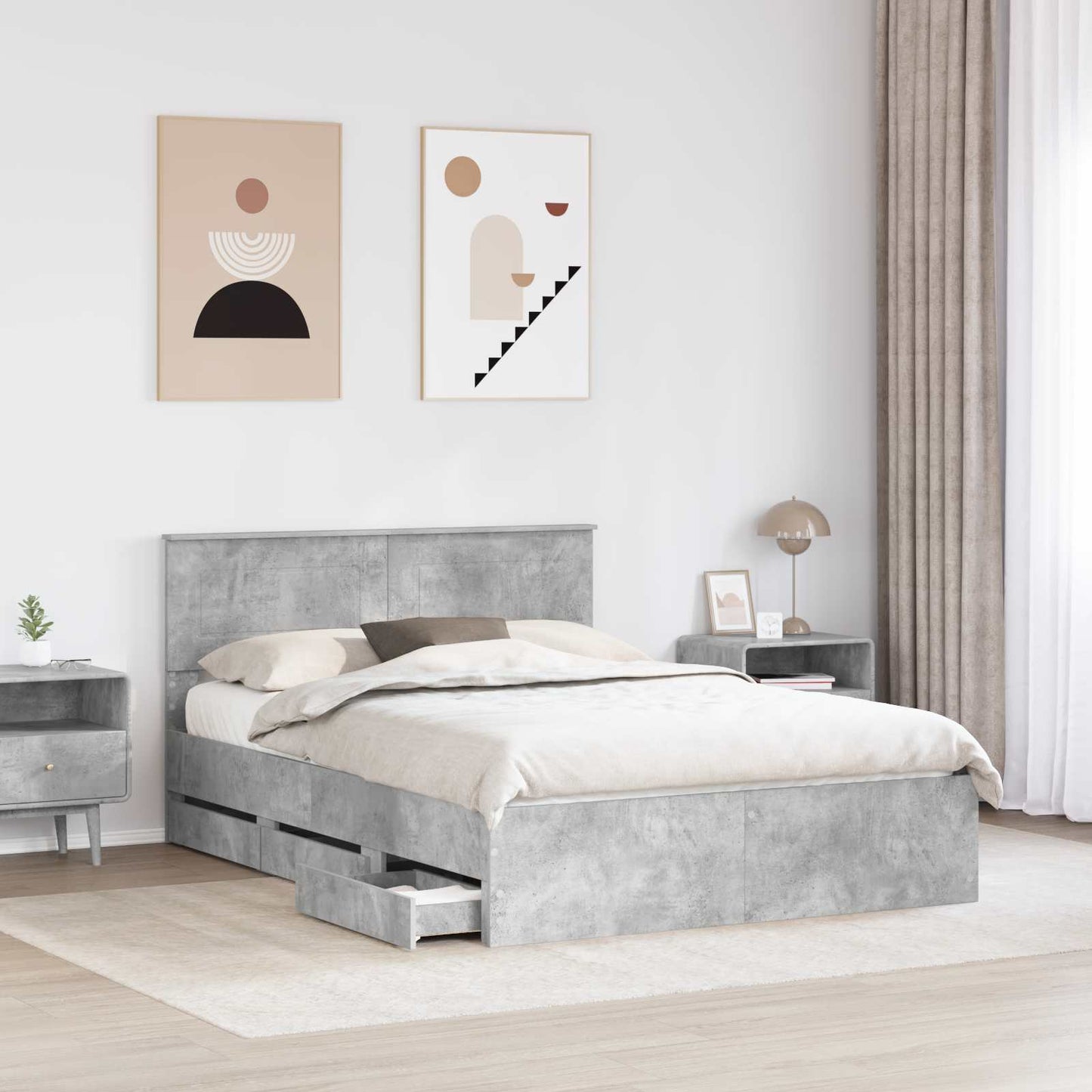 Bed Frame with Drawer Concrete Grey 160 x 200 cm Engineer Wood
