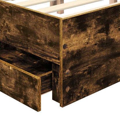 Bed Frame with Drawer Smoked Oak 160 x 200 cm Engineer Wood