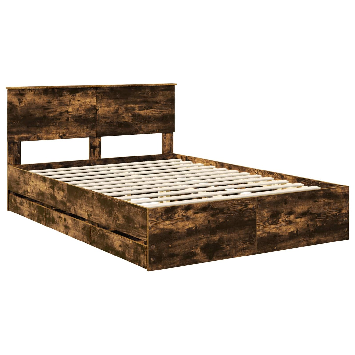 Bed Frame with Drawer Smoked Oak 160 x 200 cm Engineer Wood