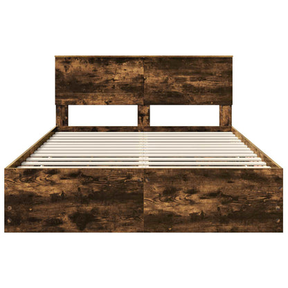 Bed Frame with Drawer Smoked Oak 160 x 200 cm Engineer Wood