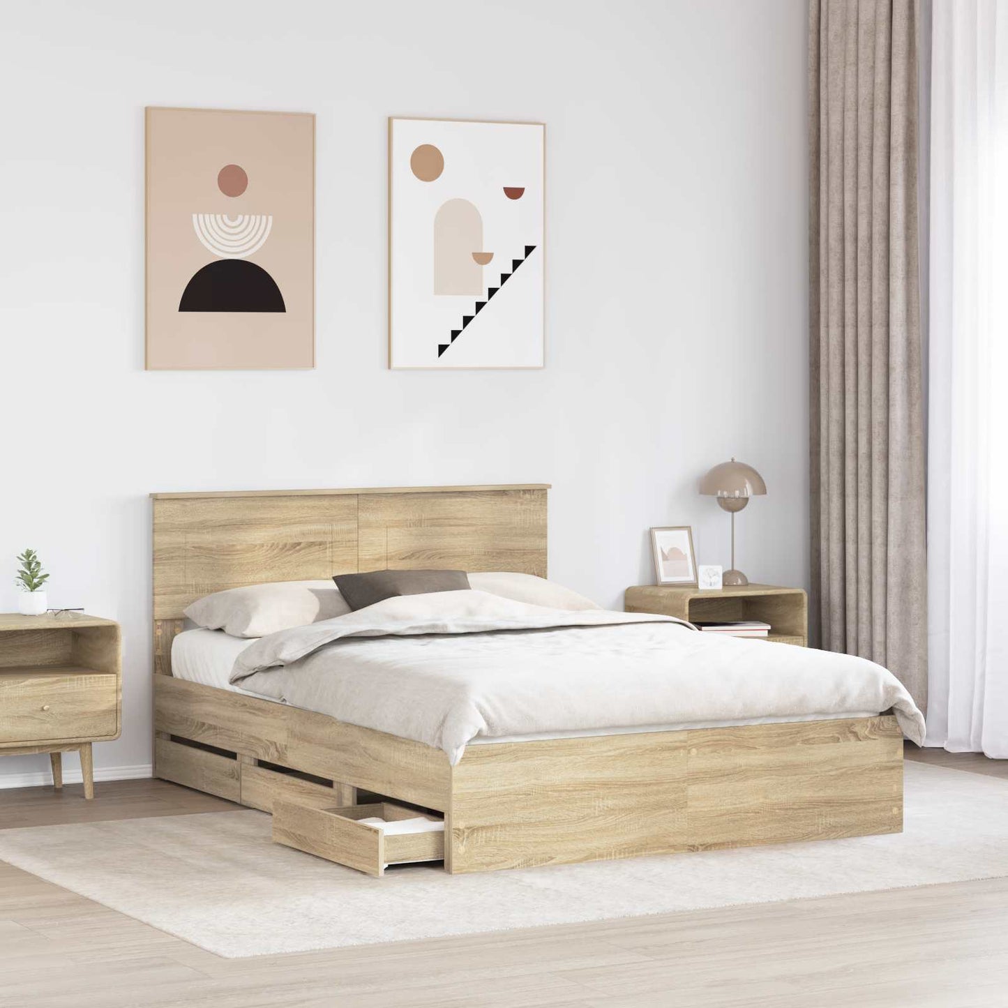 Bed Frame with Drawer Sonoma Oak 150 x 200 cm Engineer Wood