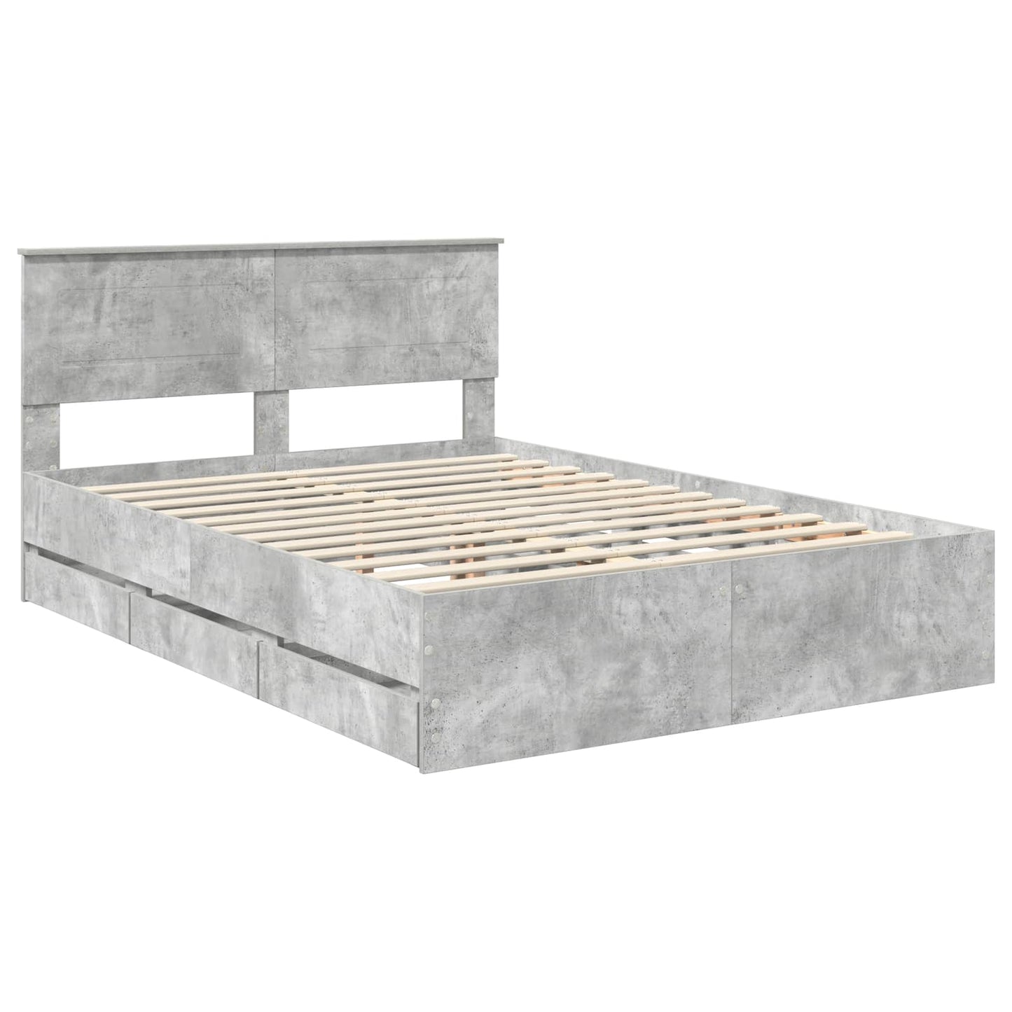 Bed Frame with Drawer Concrete Grey 140 x 190 cm Engineer Wood