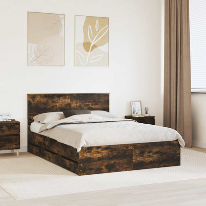 Bed Frame with Drawer Smoked Oak 140 x 190 cm Engineer Wood