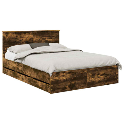 Bed Frame with Drawer Smoked Oak 140 x 190 cm Engineer Wood