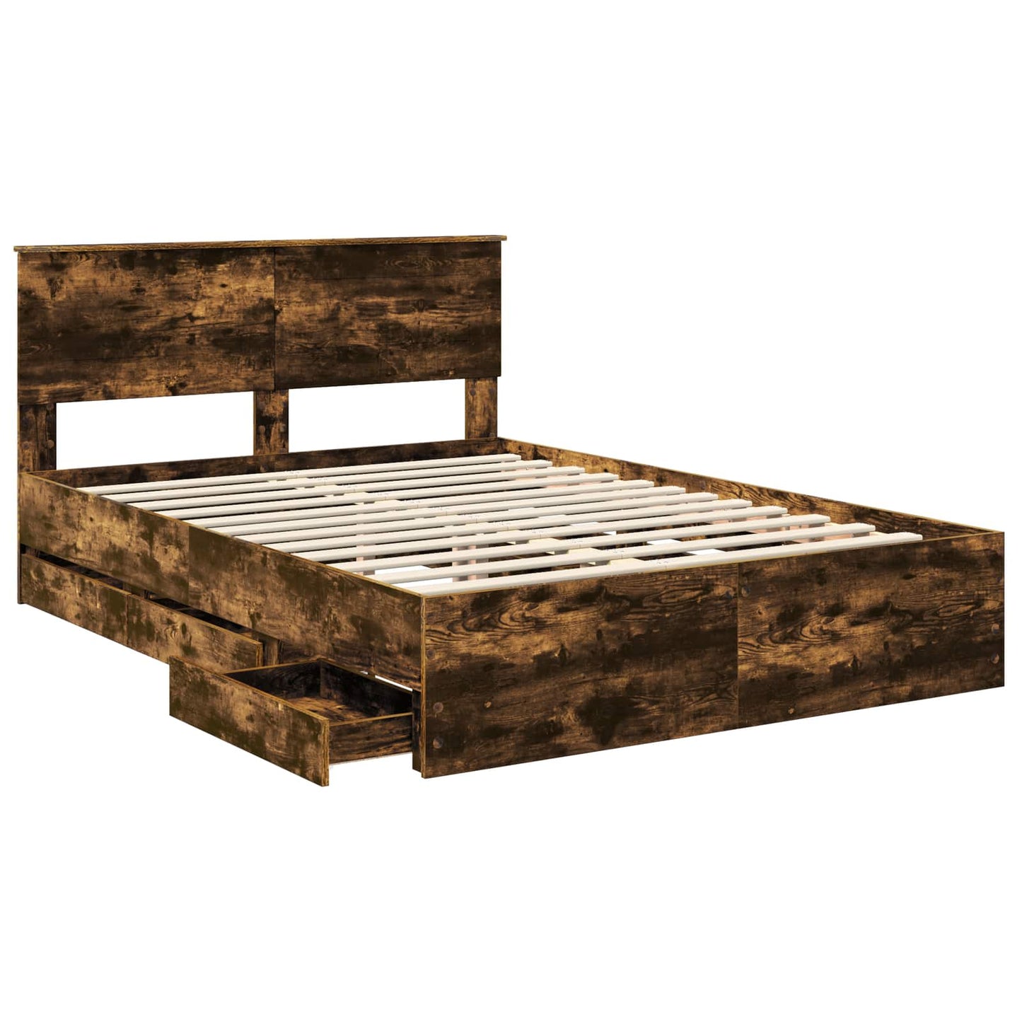 Bed Frame with Drawer Smoked Oak 140 x 190 cm Engineer Wood